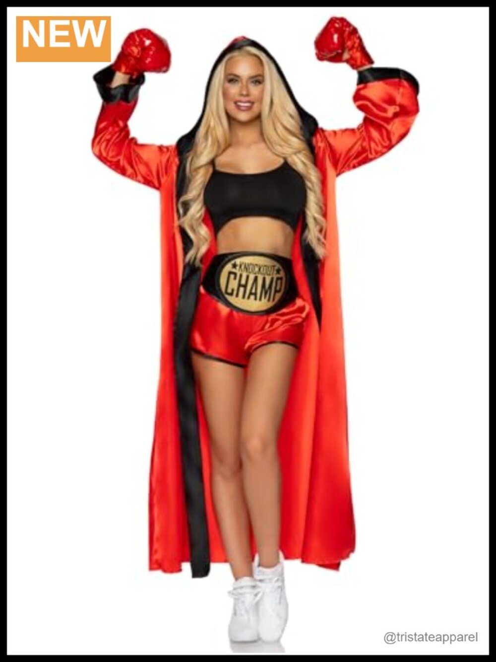 5 Piece Knockout Champ Boxer Costume Set Crop Top Shorts Robe Belt Gloves